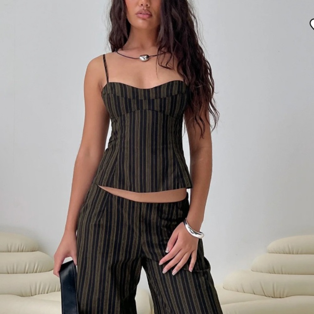 Princess Polly Striped Black and Tan Corset Top